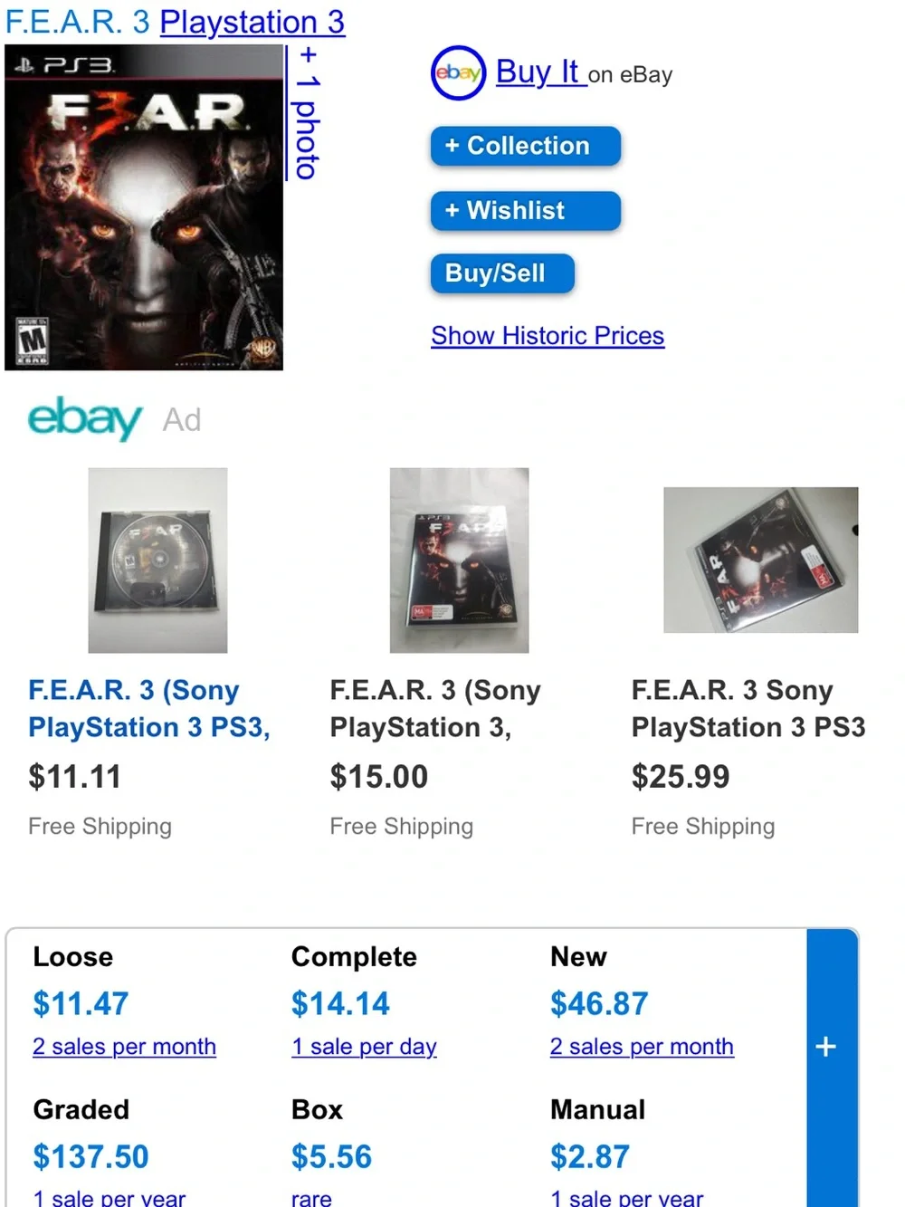 Sony PS3 F.E.A.R. 3 Game Disc - Black & Red Artwork
